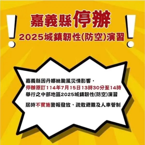 中度颱風侵襲 嘉義縣暫停實施防空演習集中災後重建